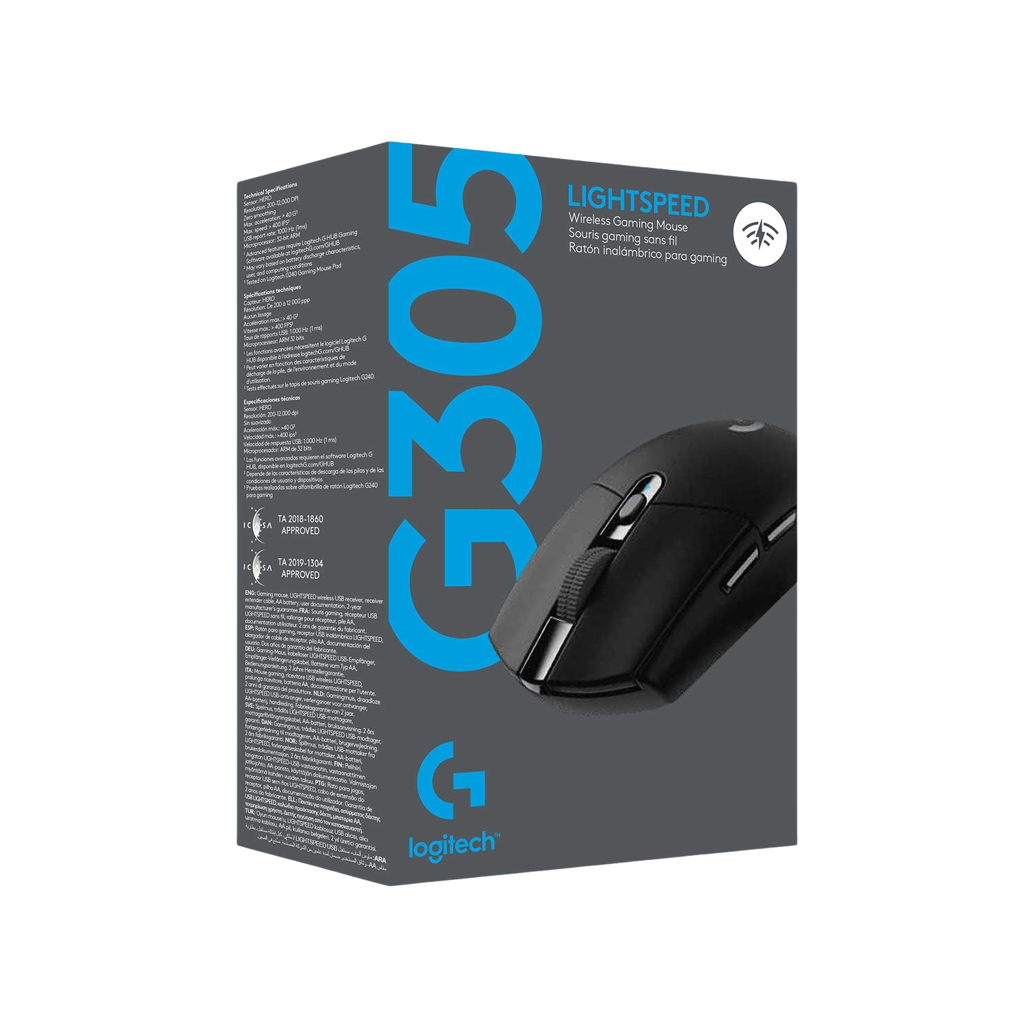 Logitech G304 Lightspeed Wireless Gaming Mouse, Hero Sensor, 12,000 DPI, Lightweight, 6 Programmable Buttons, 250h Battery Life, On-Board Memory, Compatible with PC/Mac - Black