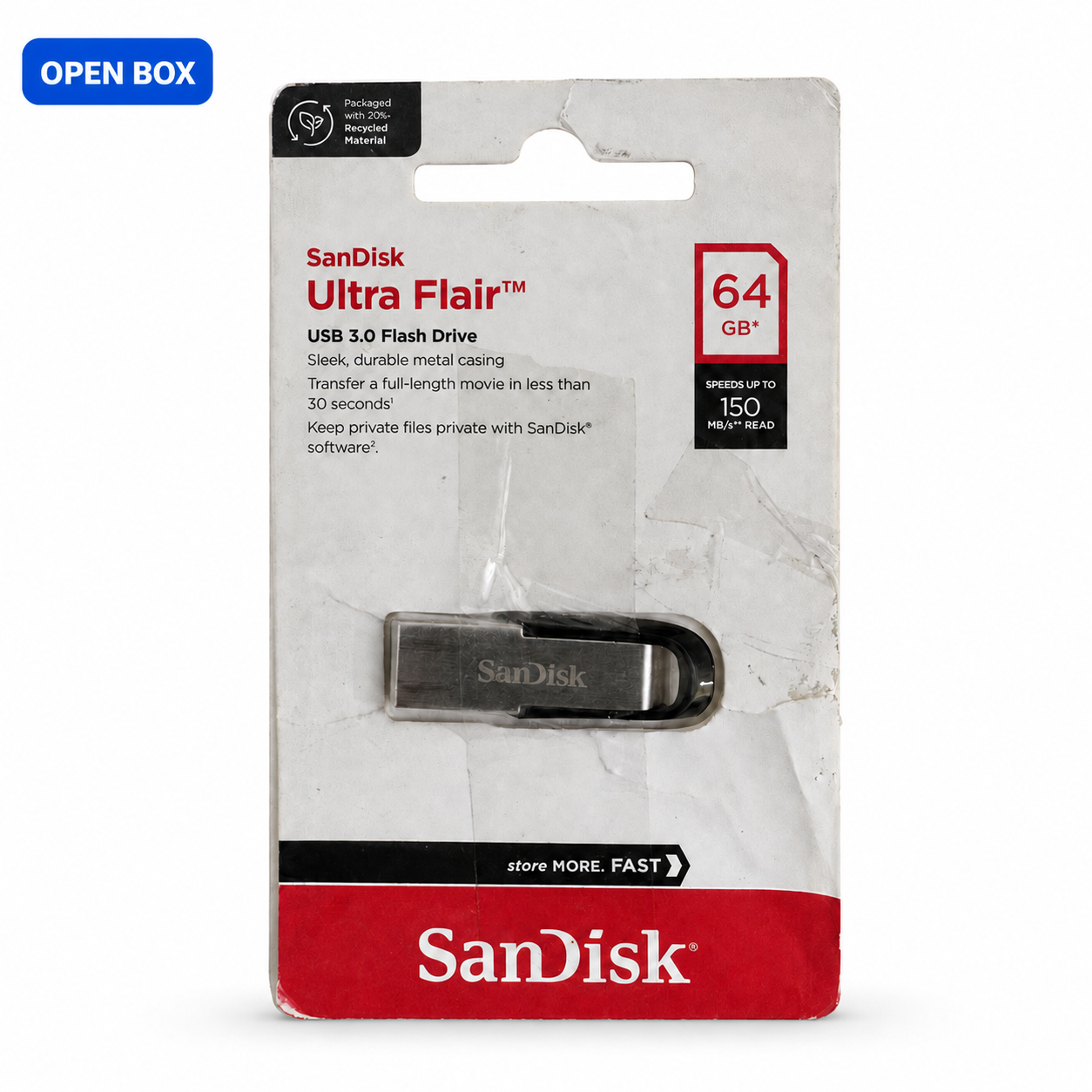 SANDISK Ultra Flair 64GB, USB 3.0, Flash Drive, Upto 150MB/s R, Pendrive, Metal, 5Y Warranty (SDCZ73-064G-I35) ( OPEN BOX )