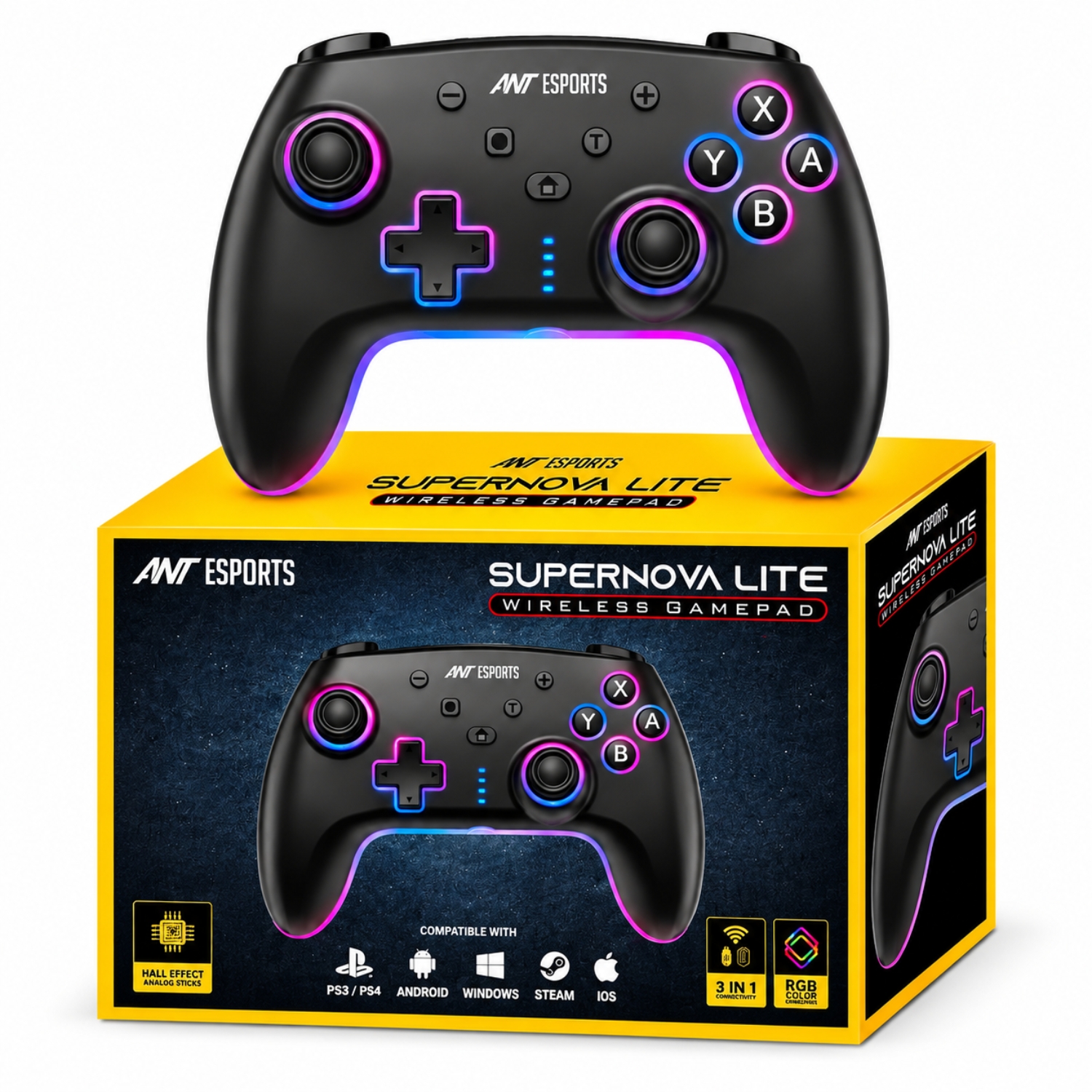 Ant Esports SupernovaLite Wireless Gaming Controller for PC|Android,iPhone,iPad&Smart TV with Bluetooth Connectivity|Turbo Function|Dual Vibration|RGB Lighting||Macro Controlsand 1-Year Warranty-Black